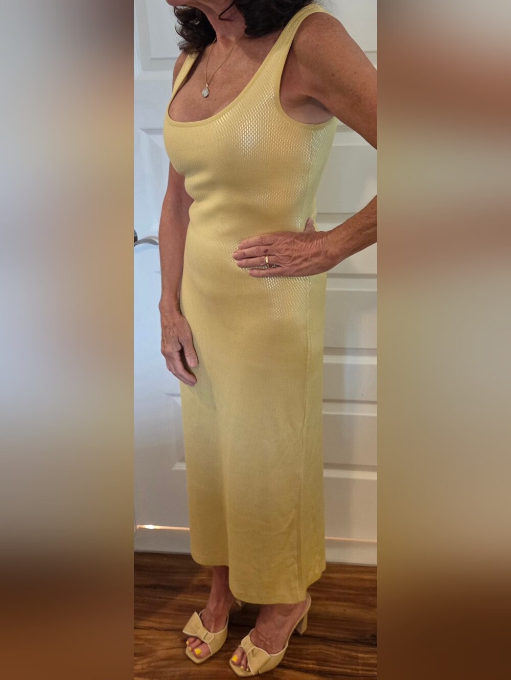 St. John Pale Yellow Knit Sewuine Maxi Tank Dress